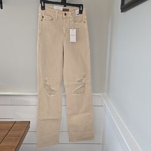 Women's Cream Distressed Jeans